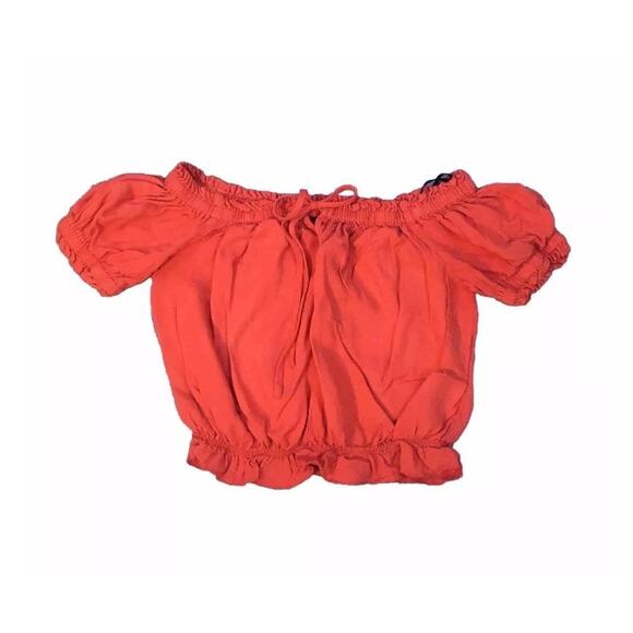 H&M Off the Shoulder Midriff Shirt in Terracotta, Women's S, Crop Top Cap Sleeve - Picture 2 of 7